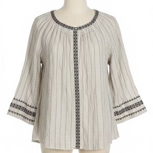 J. Jill Cream and black NWOT Embroidered Linen Blouse